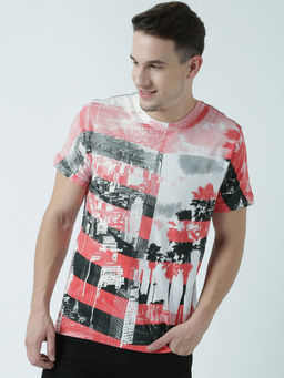 Huetrap - Mens Printed Round Neck Red T-Shirt