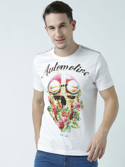 Huetrap - Mens Printed Round Neck White T-Shirt