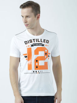 Huetrap - Mens Printed Round Neck White T-Shirt