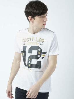 Huetrap - Mens Printed Round Neck White T-Shirt