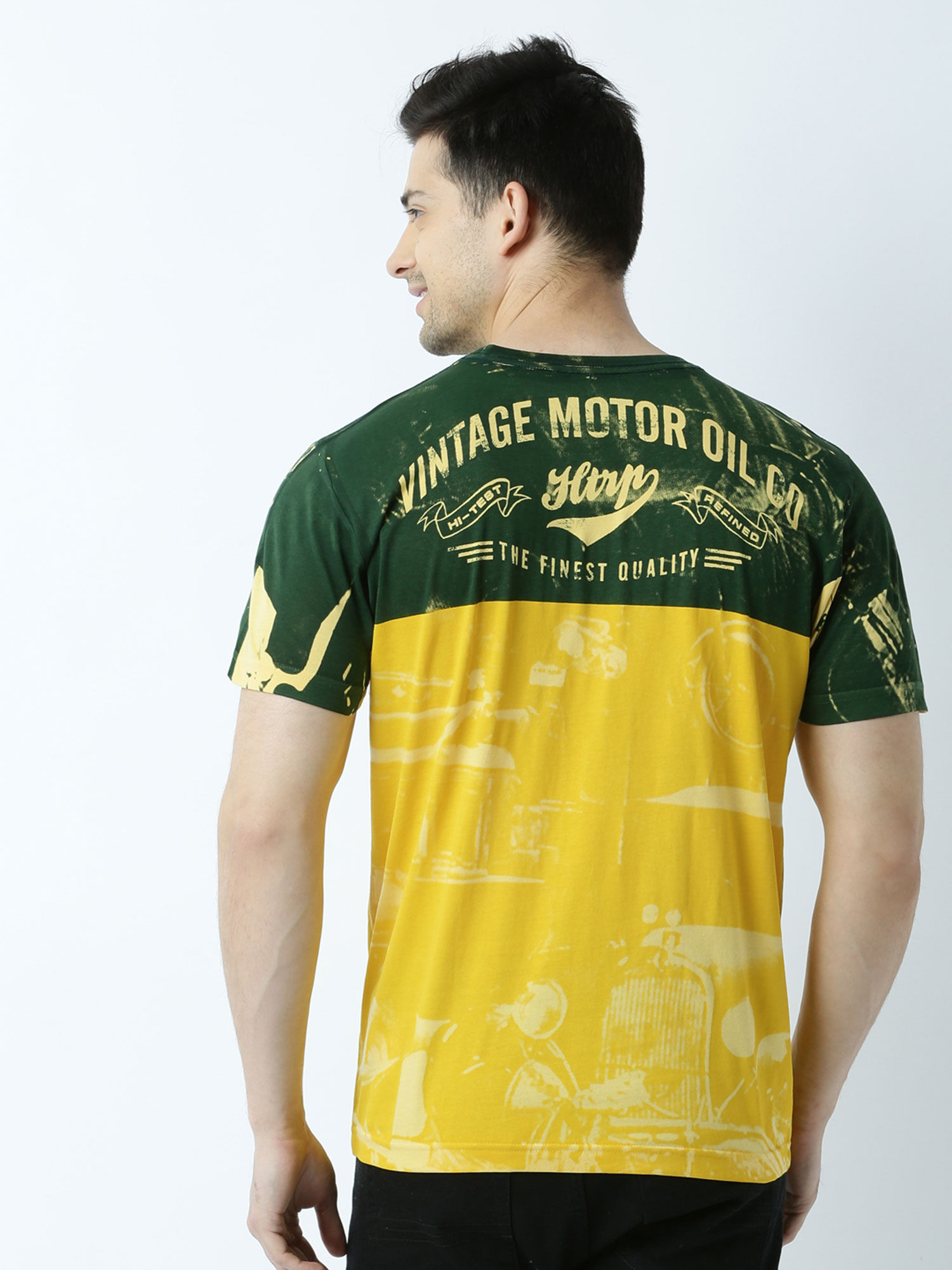 Huetrap Mens Printed Round Neck Yellow 