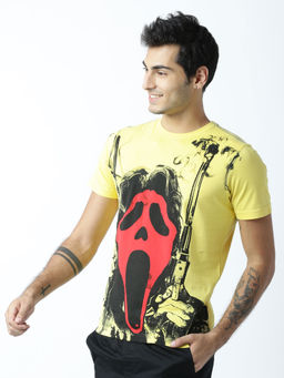 Huetrap - Mens Printed Round Neck Yellow T-Shirt