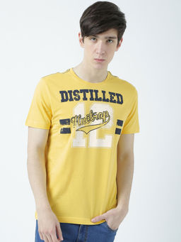 Huetrap - Mens Printed Round Neck Yellow T-Shirt