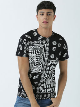 Huetrap - Mens Printed Round Neck Black T-Shirt
