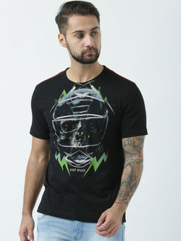 Huetrap - Mens Printed Round Neck Black T-Shirt