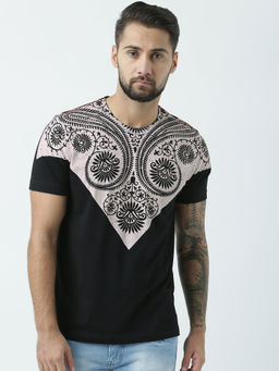 Huetrap - Mens Printed Round Neck Black T-Shirt