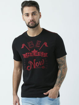 Huetrap - Mens Printed Round Neck Black T-Shirt