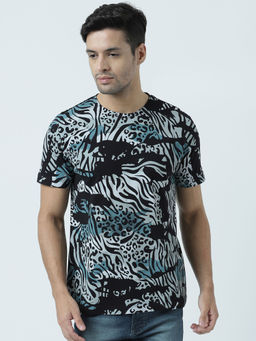 Huetrap - Mens Printed Round Neck Black T-Shirt