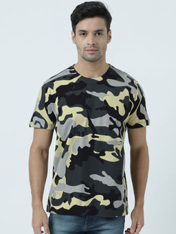 Huetrap - Mens Printed Round Neck Black T-Shirt