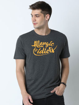 Huetrap - Mens Printed Round Neck Charcoal T-Shirt