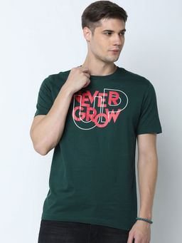 Huetrap - Mens Printed Round Neck Green T-Shirt