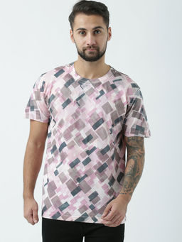 Huetrap - Mens Printed Round Neck Pink T-Shirt