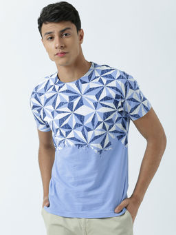 Huetrap - Mens Printed Round Neck Blue T-Shirt