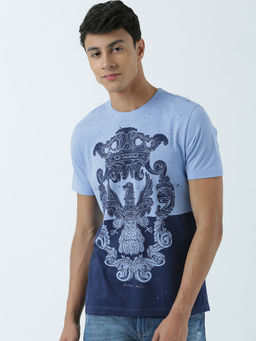 Huetrap - Mens Printed Round Neck Blue T-Shirt