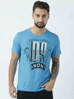 Huetrap - Mens Printed Round Neck Blue T-Shirt