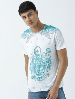 Huetrap - Mens Printed Round Neck White T-Shirt