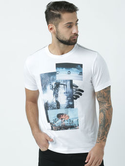 Huetrap - Mens Printed Round Neck White T-Shirt