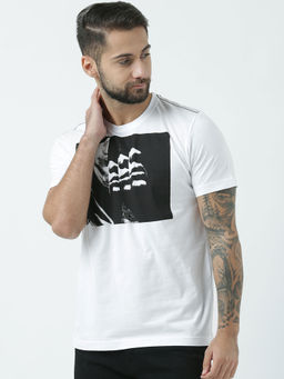 Huetrap - Mens Printed Round Neck White T-Shirt