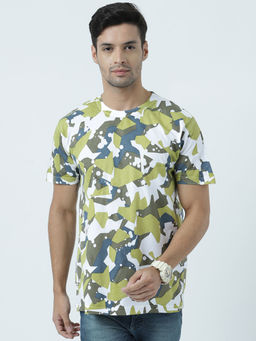 Huetrap - Mens Printed Round Neck White T-Shirt