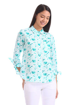 U.S. POLO ASSN. - Blue Tie Up Sleeve Floral Print Shirt