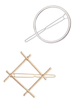 OOMPH - Gold & Silver Round & Square Hair Clips (Set of 2)
