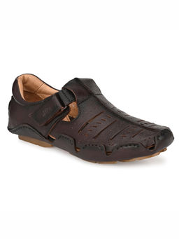 Hitz - Men's Brown Leather Sandal cum Shoes with Velcro Closure