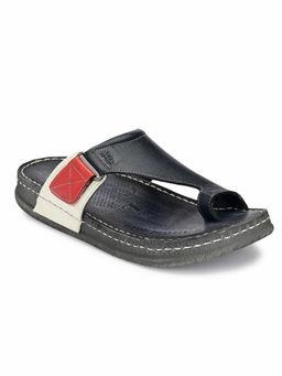 Hitz - Men's Blue Leather Toe Ring Comfort Slippers