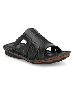 Hitz - Men's Black Leather Open Toe Slippers