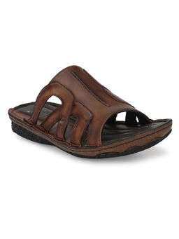 Hitz - Men's Brown Leather Open Toe Slippers