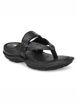 Hitz - Men's Black Leather Open Toe Indoor Outdoor Slippers