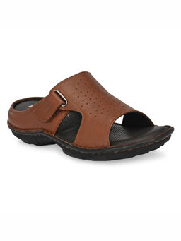 Hitz - Men's Tan Leather Open Toe Comfort Slippers