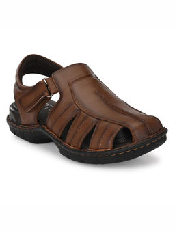 Hitz - Men's Tan Leather Comfort Sandals with Velcro Closure