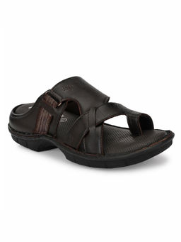 Hitz - Men's Brown Leather Toe Ring Comfort Slippers