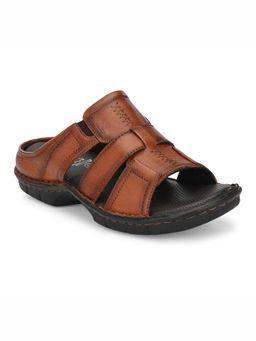 Hitz - Men's Tan Leather Open Toe Comfort Slippers