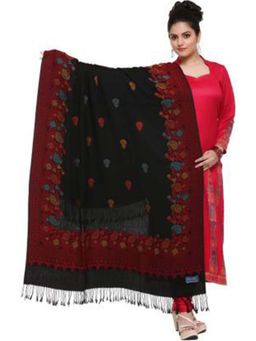 HK colours of fashion - Black & Rust Red Woven Design Shawl