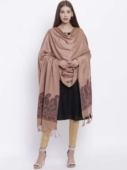HK colours of fashion - Camel Brown & Red Woven Design Shawl
