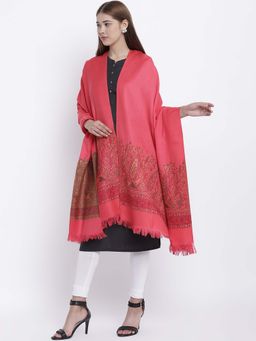 HK colours of fashion - Coral Pink Woven Design Shawl