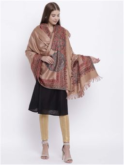 HK colours of fashion - Women Beige Woven Design Shawl