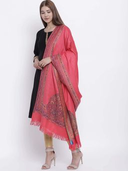 HK colours of fashion - Coral Pink Woven Design Shawl