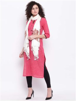 HK colours of fashion - Women Off-White Woven Design Stole