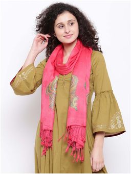 HK colours of fashion - Women Coral Pink Woven Design Stole