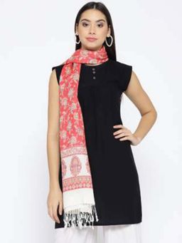 HK colours of fashion - Women Coral Pink Woven Design Stole
