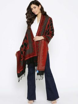 HK colours of fashion - Women Black & Red Woven Design Stole