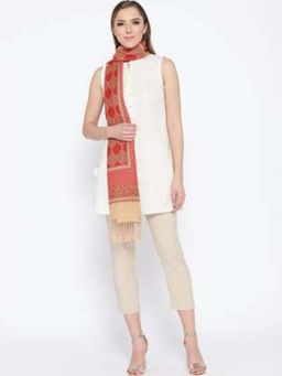 HK colours of fashion - Women Beige & Red Woven Design Stole