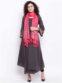 HK colours of fashion - Women Coral Pink Woven Design Stole