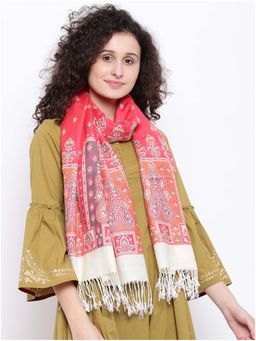 HK colours of fashion - Women Coral Pink Woven Design Stole