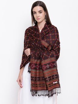 HK colours of fashion - Coffee Brown Viscose Wool Woven Stole