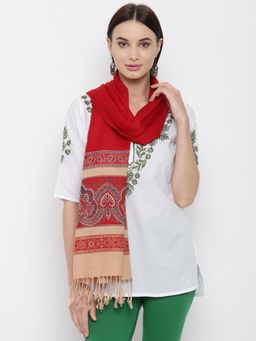 HK colours of fashion - Red Viscose Wool Woven Stole