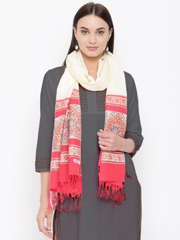 HK colours of fashion - Off White Viscose Wool Woven Stole