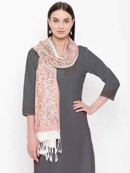 HK colours of fashion - Off White Viscose Wool Woven Stole